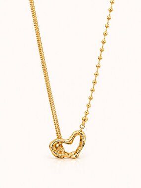 Amora – Gold Dual Chain Heart Pendant Necklace. Stainless Steel Jewelry